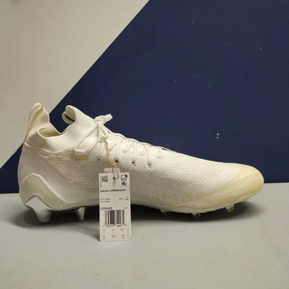 Adidas Adizero Primeknit Football Cleats Men 18 White Tan Slip Resistant Lace-Up